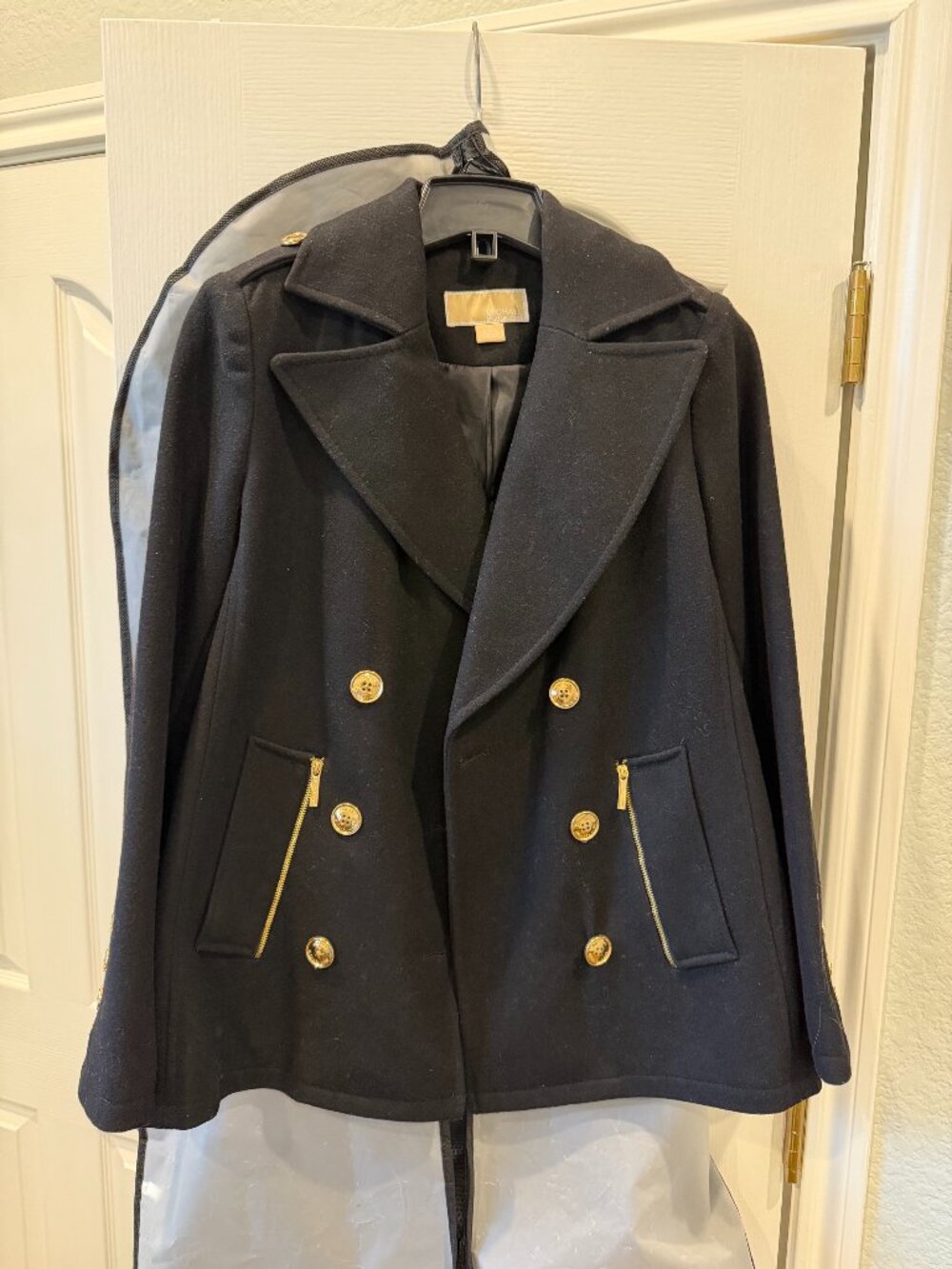 Michael Kors Black Wool Pea Coat Jacket